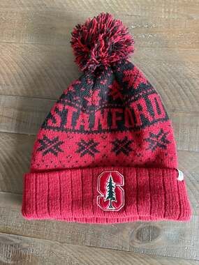 Stanford Cardinal Top of the World Red Black Fair Isle Pom Pom Knit Beanie Hat